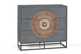 GINER Y COLOMER Commode à 3 tiroirs en bois de manguier et métal gris et marron